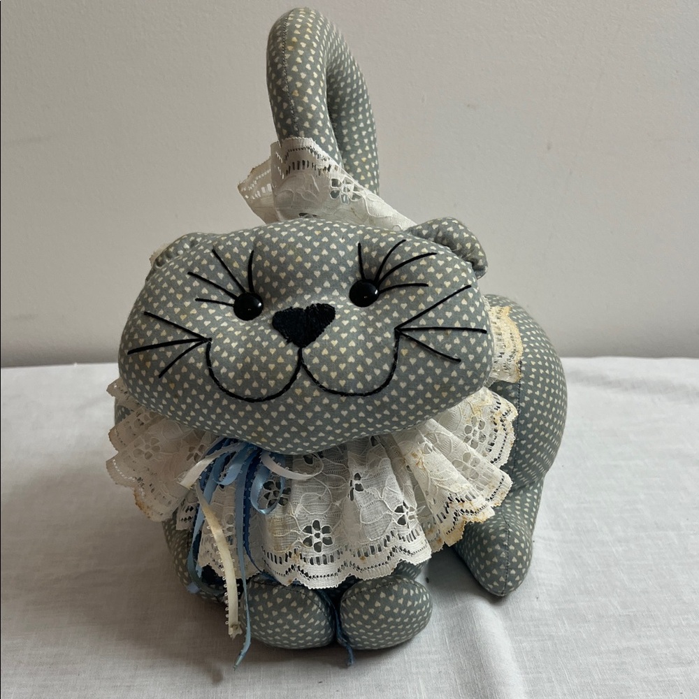 🌞 Vintage Retro Charming Blue/Gray weighted stuffed Cat Doorstop